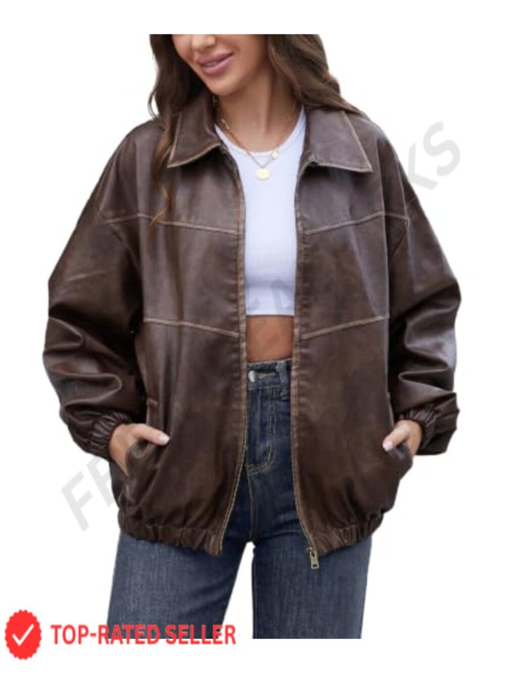 Oversized Faux Leather Jacket Womens Vintage Motorcycle Coat Y2K
